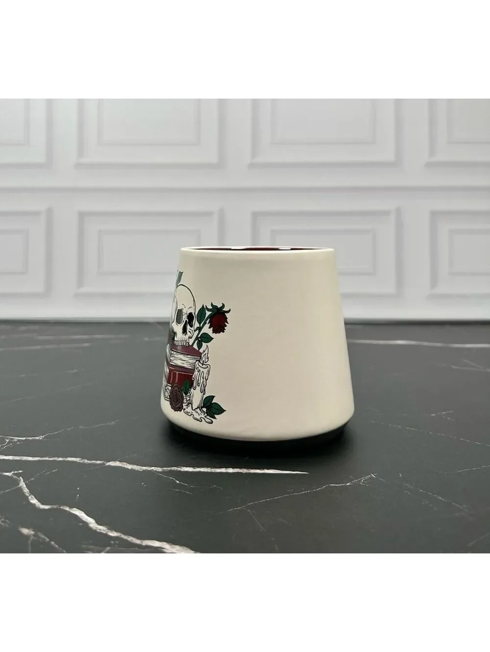 Sunday Morning Ceramics Mug with Skull, Books, and Roses Design Coffee Cup